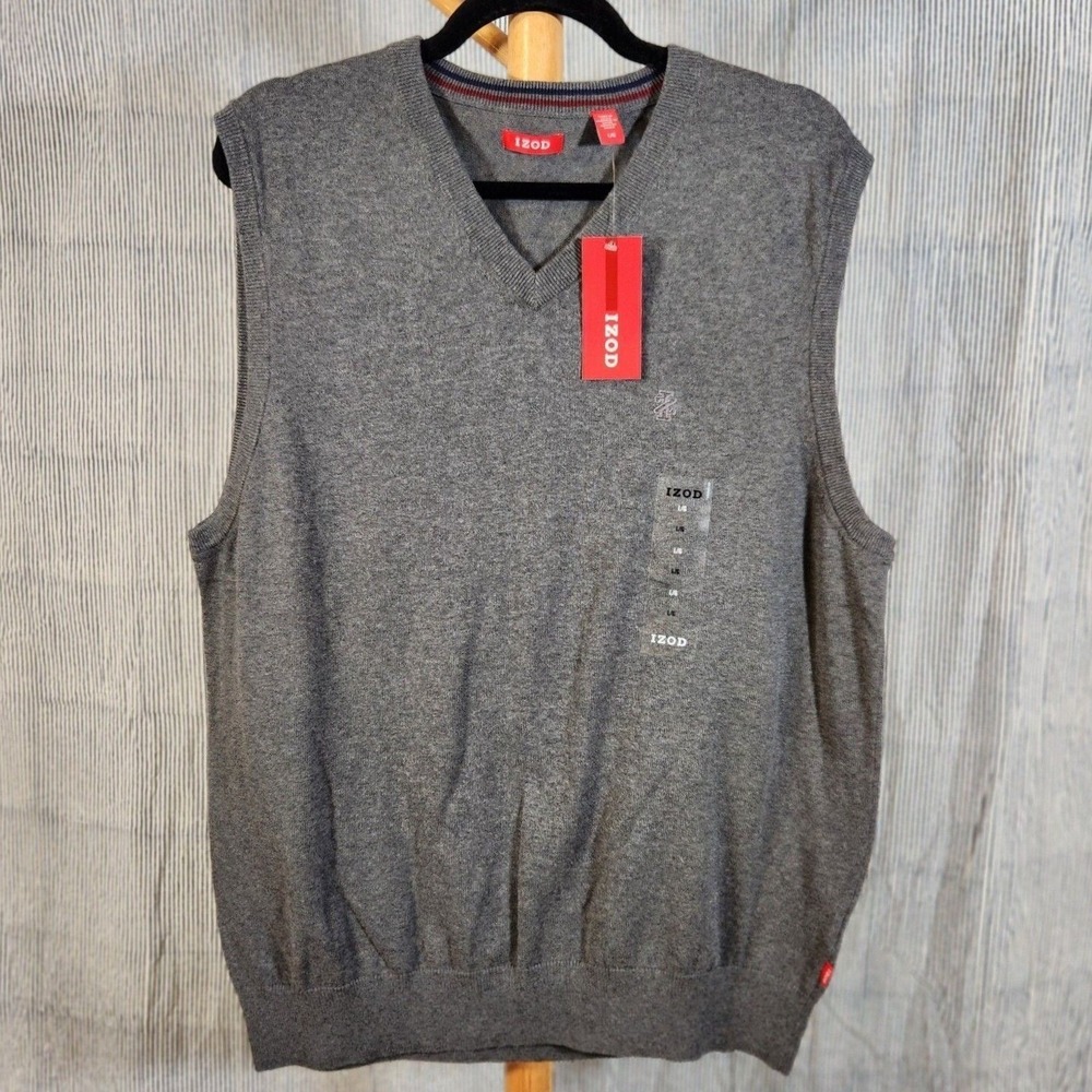 NEW Izod‎ Large $60 Dark Gray 100% Cotton Fine Gauge Essential Sweater Vest